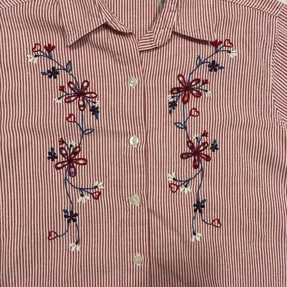 Vintage Red Stripped button down t shirt with floral print - Picture 2 of 6